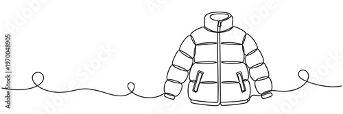 Padded jacket drawn in continuous line on white background, none editable strokes
