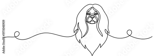Long haired dog centered portrait on continuous line background, none editable strokes
