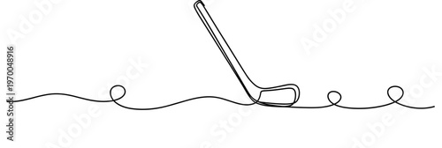 Golf club head drawn with single continuous line on white background, none editable strokes