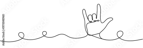 Hand making ily gesture on continuous line minimal background, none editable strokes