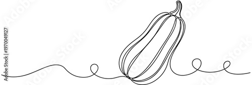 Butternut squash sketched in continuous line on plain horizon, none editable strokes