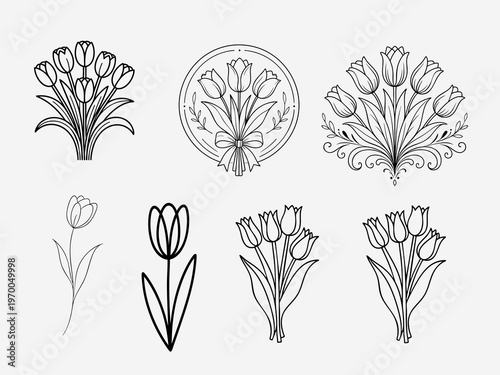 Minimal Floral Outline Vector Collection for Logo, UI, Wedding and Spring Design