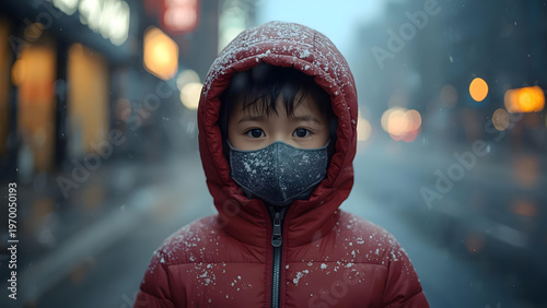 A young child in a hooded.