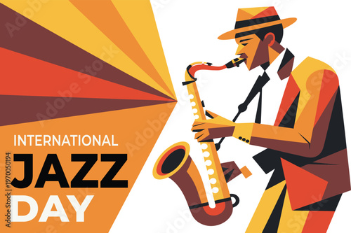 International Jazz Day Abstract Geometric Musician Saxophonist player Illustration
