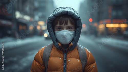 A young child in a hooded.