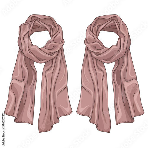 Two Elegant Dusty Pink Silk Scarves Fashion Accessory Illustration