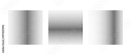 Abstract square halftone dot gradient set with geometric black dotted patterns isolated on transparent background modern design collection