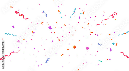 Festive confetti scatter with streamers and colorful falling pieces isolated on transparent background celebration overlay