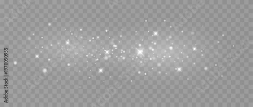 White sparkling particles and glowing stars overlay with magical shimmer effect on transparent background