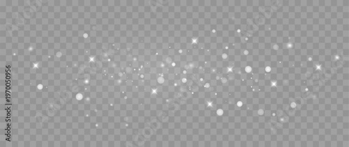 Bright glowing dust and star flare overlay with soft light bokeh isolated on transparent background