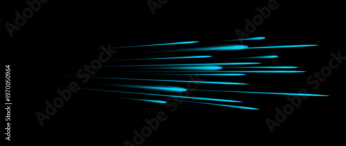 Abstract fast motion light streaks with glowing blue trails isolated on transparent background speed effect