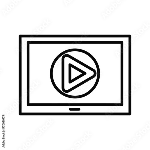 Modern tablet screen with play button icon, symbolizing video playback, streaming, and digital media.