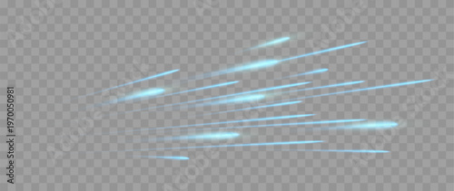 Blue neon speed light trails with glowing motion streaks isolated on transparent background futuristic energy effect