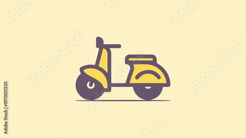 Scooter rides on Background with evergreen scenery