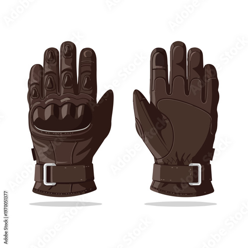 Pair of Brown Leather Motorcycle Gloves with Protective Knuckle Armor