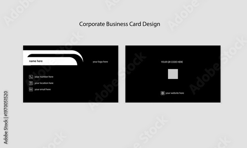 Professional Black and White Corporate Business Card Design.
