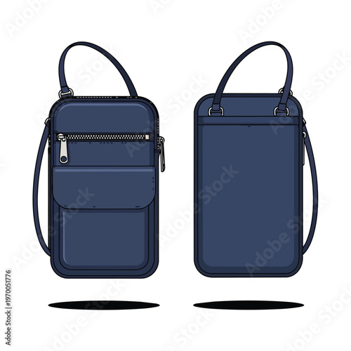 Minimalist Navy Blue Crossbody Phone Bag Flat Vector Illustration