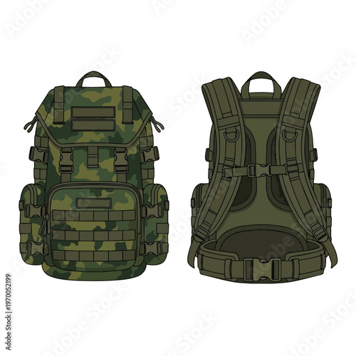 Tactical Military Backpack Design Illustration