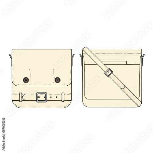 Flat Vector Illustration of a Classic Canvas Messenger Bag