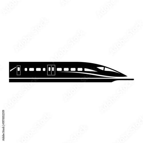 Sleek Black and White Bullet Train Silhouette Illustration.
