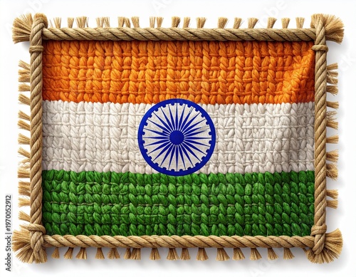 Indian Flag Fabric Texture with Rope Border.