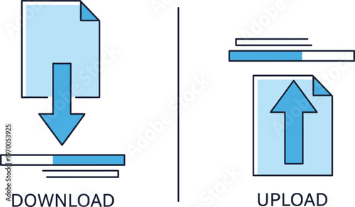 download and upload icon set, file transfer concept, data exchange illustration, cloud storage technology, digital communication, internet file sharing vector design