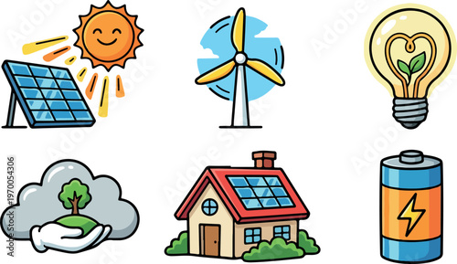 Renewable Energy Icons for Sustainable Living and Eco Friendly Solutions