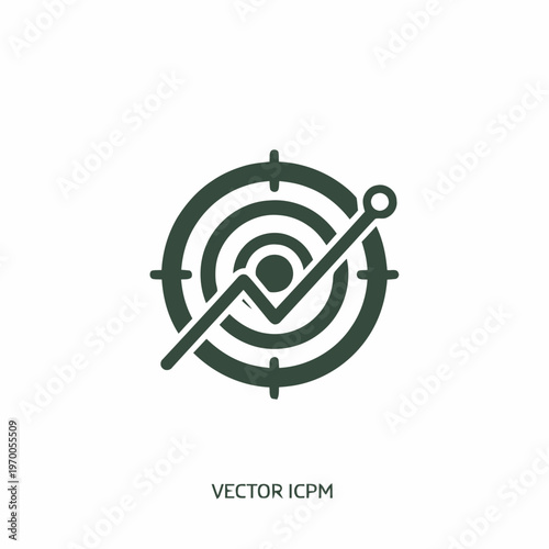 Financial growth target achieved with upward trending data chart inside a bullseye target icon symbolizing success and strategic investment goals in business