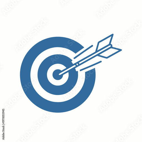 Targeted success A dart hitting the bullseye of a blue target, symbolizing achievement, goals, and precision in business or strategy