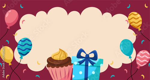 Festive Birthday Celebration Background with Balloons and Gift