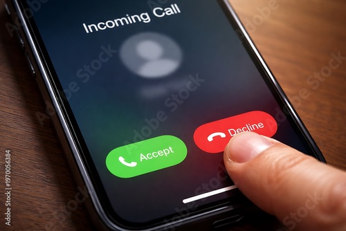 Finger Declining an Incoming Call on a Smartphone Screen