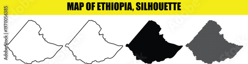 Map of ethiopia silhouette with four different styles of maps outline white solid black and dotted isolated.