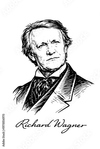 Handcrafted Portraits inspired Richard Wagner Composers Classical Music Vienna, Vector | isolated on transparent background