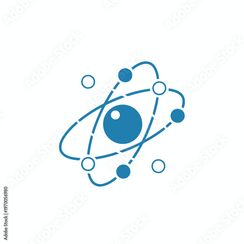 Atom illustration with orbital paths representing electrons and a central nucleus, depicting scientific concepts and molecular structure