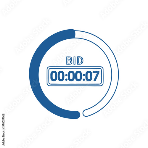 Auction bid timer countdown showing 7 seconds remaining with a circular progress bar representing remaining time in a digital auction or sale event