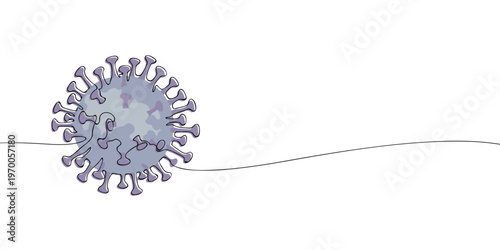 Stylized illustration of a virus particle with spike proteins, representing infectious disease, microbiology, and global health topics such as pandemics and viral transmission