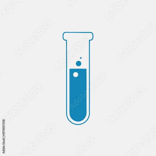 Simple graphic depiction of a laboratory test tube filled with dynamic blue liquid, ideal for representing scientific exploration, chemical reactions, and research findings and discoveries