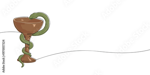 Illustration of the Bowl of Hygieia with a snake, a classic symbol of pharmacy, medicine, healing, and pharmaceutical care