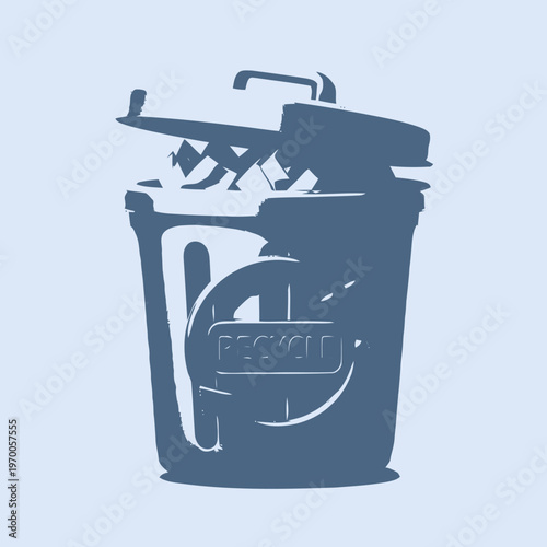 Silhouette of a recycling bin with a visible recycle logo on its side, representing environmental consciousness and waste management