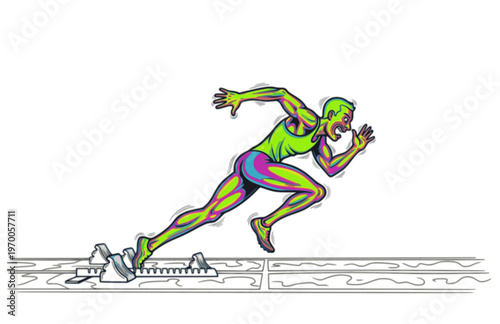 Surreal Liquid Drip Sprinter Silhouette Sticker, Playful Star Shard Track Athlete Vector, Modern Surreal Silliness Sports Illustration
