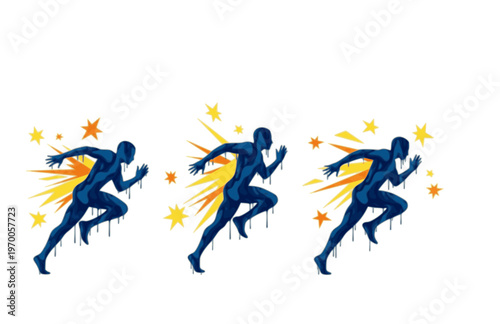 Surreal Liquid Drip Sprinter Silhouette Sticker, Playful Star Shard Track Athlete Vector, Modern Surreal Silliness Sports Illustration