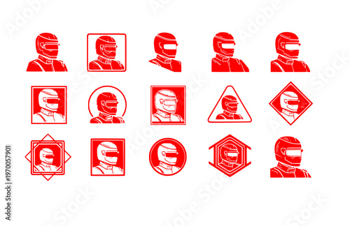 Brutalist Bold F1 Racing Driver Silhouette Sticker, Heavy Geometric Motorsport Logo Vector, Minimalist Architectural Athlete Icon