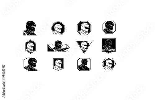 Brutalist Bold F1 Racing Driver Silhouette Sticker, Heavy Geometric Motorsport Logo Vector, Minimalist Architectural Athlete Icon