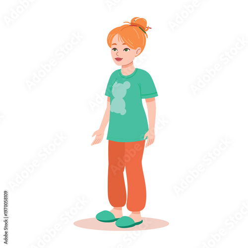Young Woman Standing Side View Flat Character Illustration