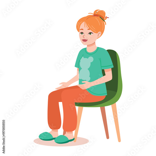 Young Woman Sitting on Chair Flat Character Illustration