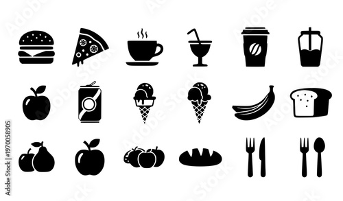Food and Drink Icon Set – Restaurant Menu Solid Vector Collection