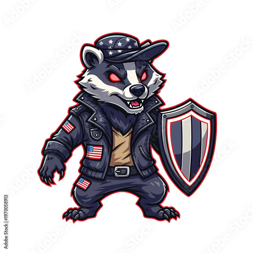 Raccoon Hero in American Patriot Outfit with Shield