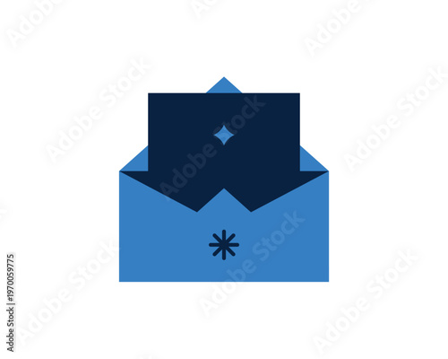 Open blue envelope with a dark letter inside for mail and communication.
