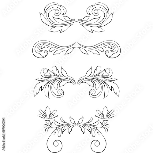 Flowers, leaves, and branches on a border, black and white hand-drawn sketch. Vector illustration. Floral pattern for cards, invitations, and textile printing, isolated on a white background. Not AI 