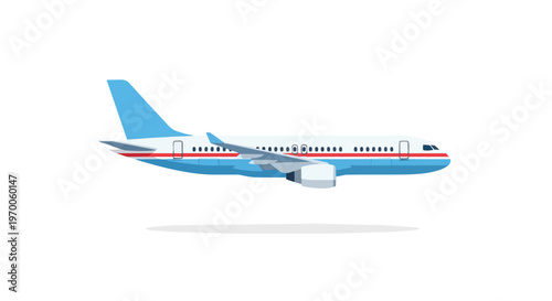 Flat vector illustration of a passenger airplane isolated on white background